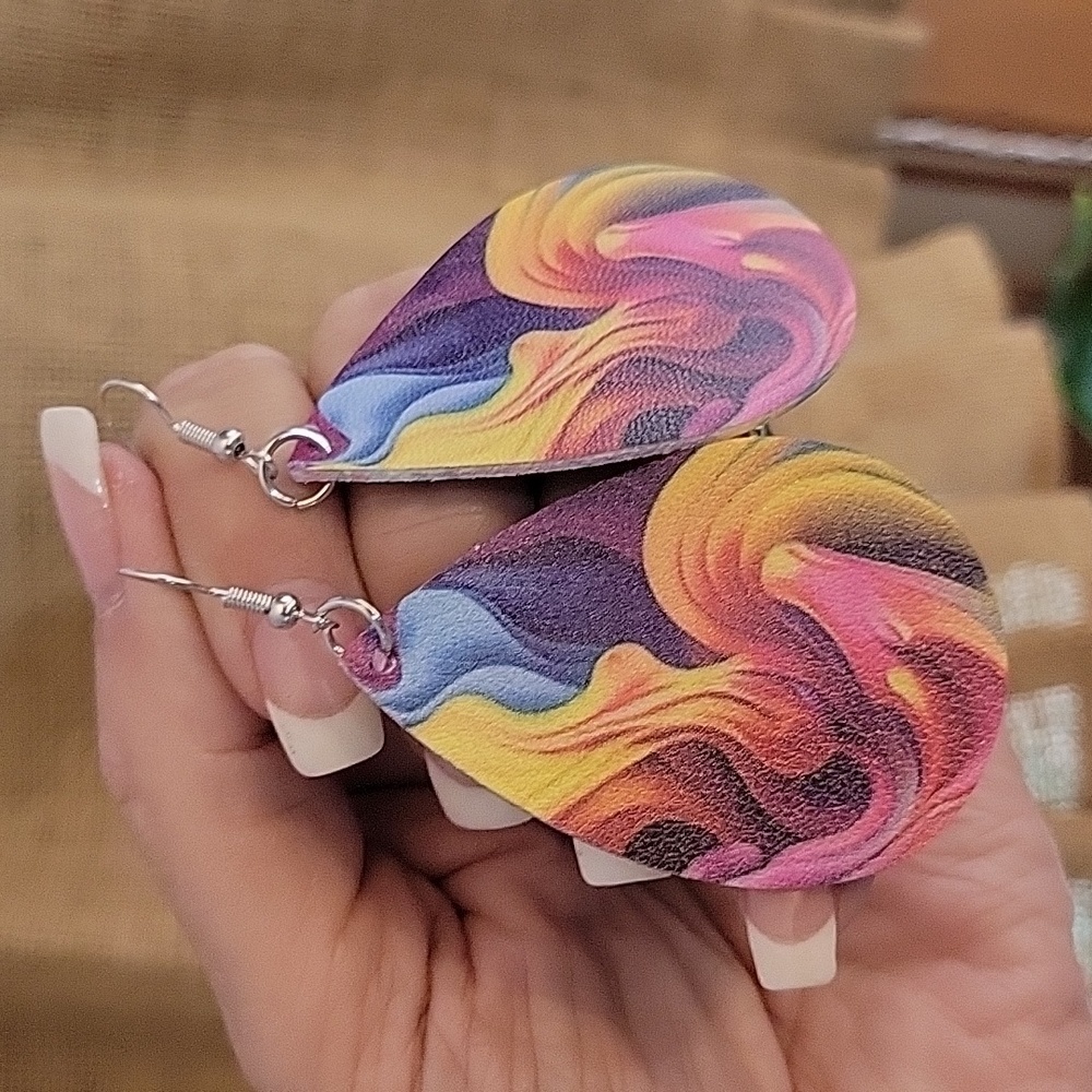 Paint Swirl Leather Drop Earrings - Picture 3 of 6